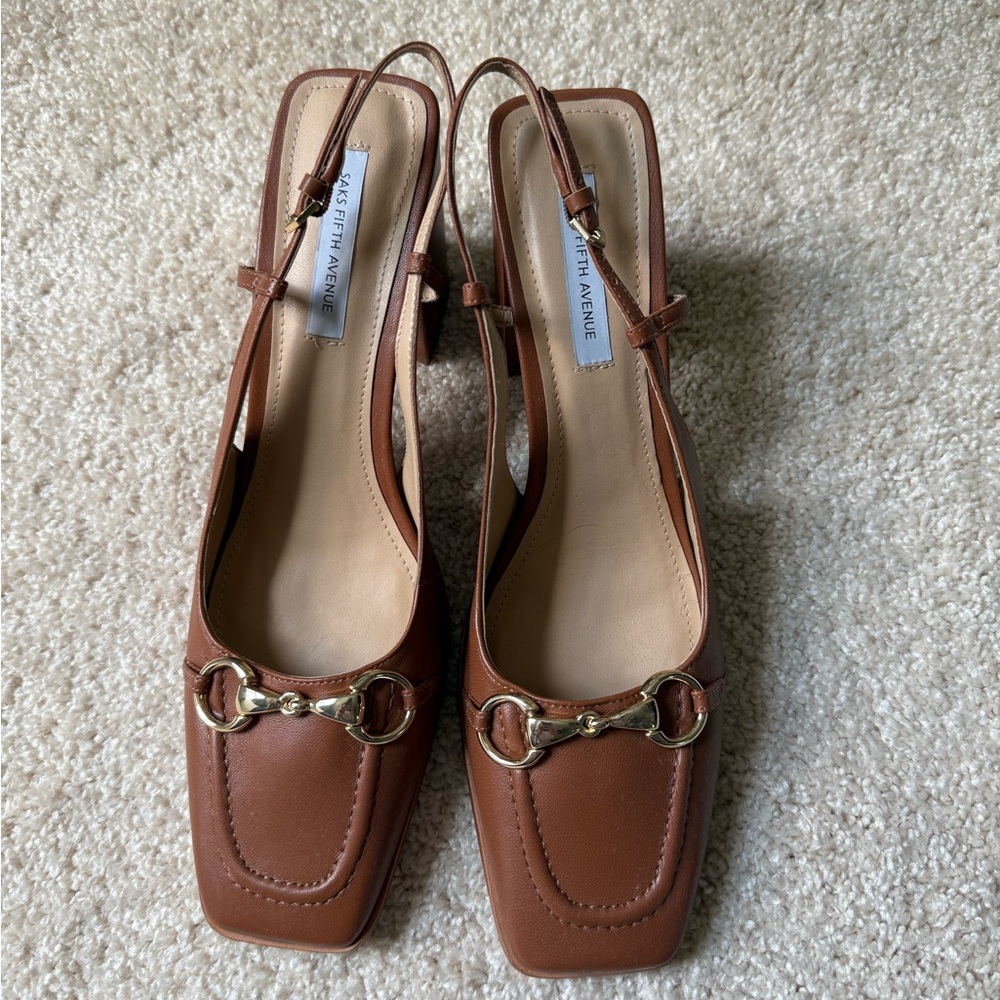 Saks Fifth Avenue Brown Leather Heels